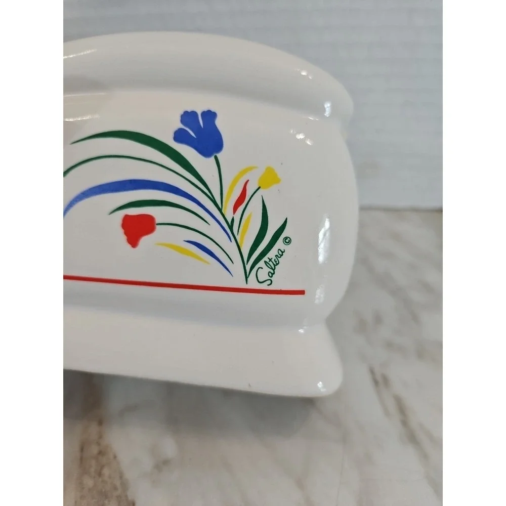 Vintage Saltera Kitchen Napkin Holder White Primary Flowers